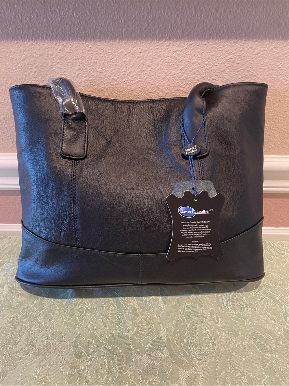 Ameri Leather Black Leather Tote Bag - Classic Everyday Carryall